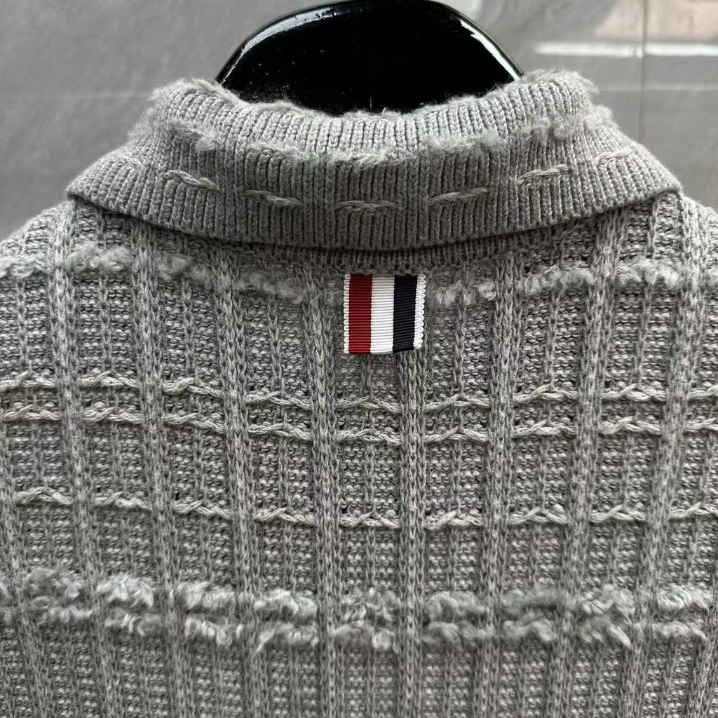 Thom Browne Style Gray Tweed Jacquard Sleeveless Polo Dress