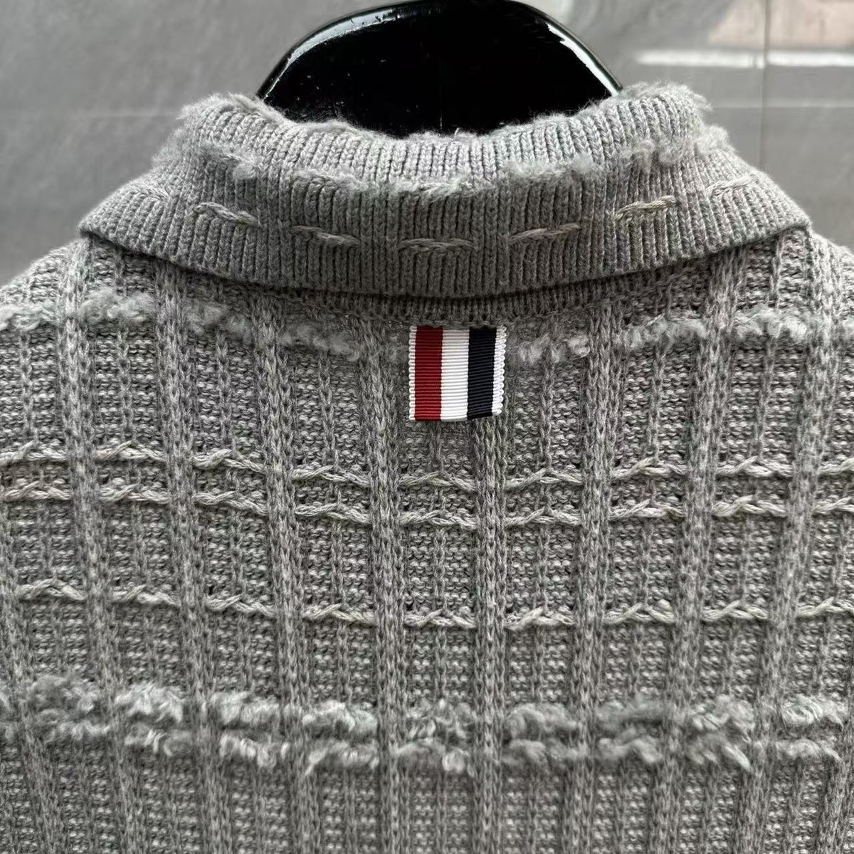Thom Browne Style Gray Tweed Jacquard Sleeveless Polo Dress