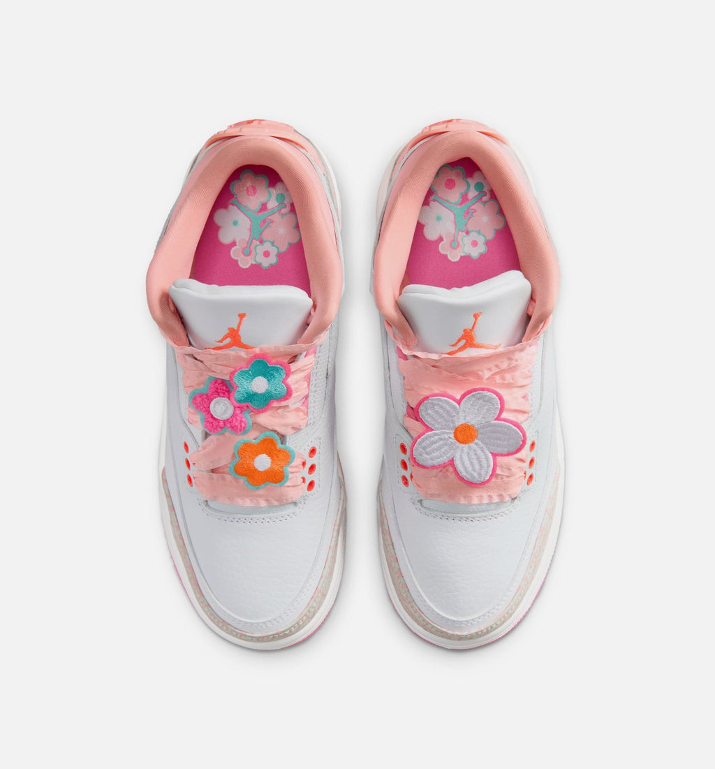 Air Jordan 3 Retro Spring Flowers Grade School Shoes - Pearl Pink Pink Bloom Pink Glow Hyper Orange