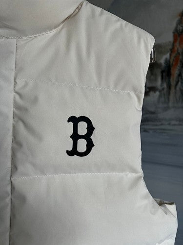 MLB White B Logo Quilted Puffer Vest with Oversized Back Graphic