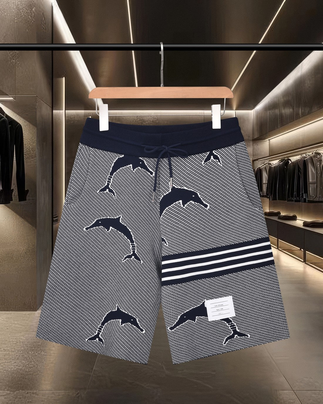 Thom Browne Style Four-Bar Stripe Knit Shorts