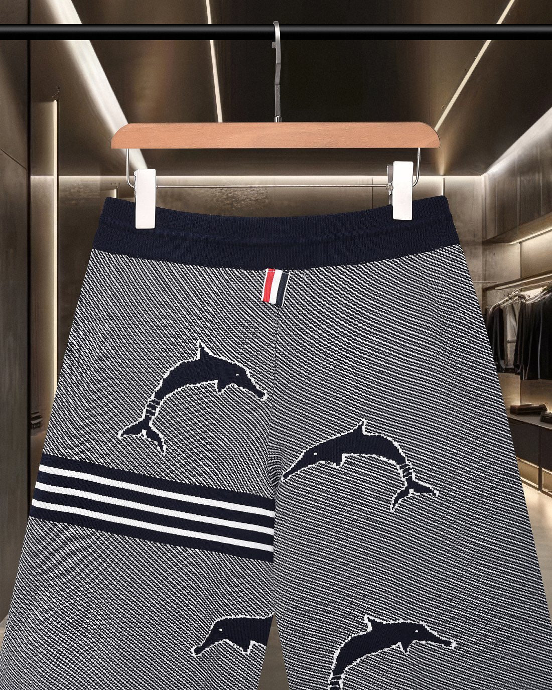 Thom Browne Style Four-Bar Stripe Knit Shorts