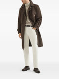 Brunello Cucinelli water-resistant microfiber motorcyle trench with nappa leather inserts