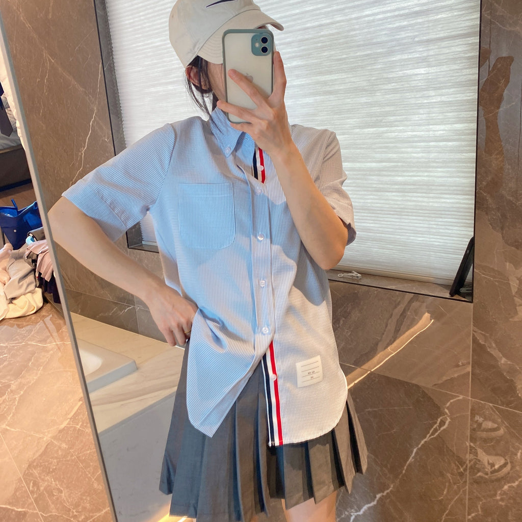 Thom Browne Women's Puppy Embroidered Short Sleeve Shirt