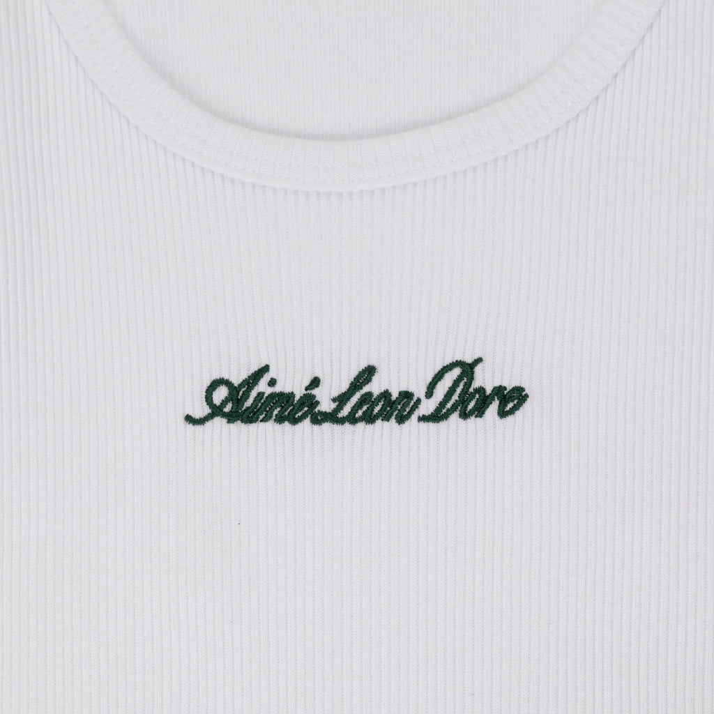 White Embroidered Logo Tank Top