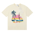 Rhude Sunset Beach Palm Sailboat Coastal Vintage Cream Oversized T‑Shirt