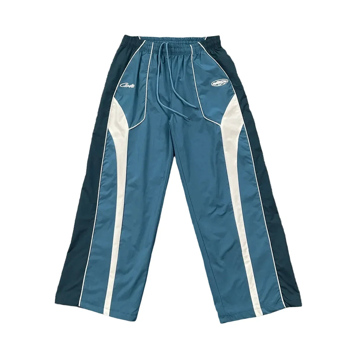 Corteiz Devil's Island Spliced Contrast Casual Pants – Blue