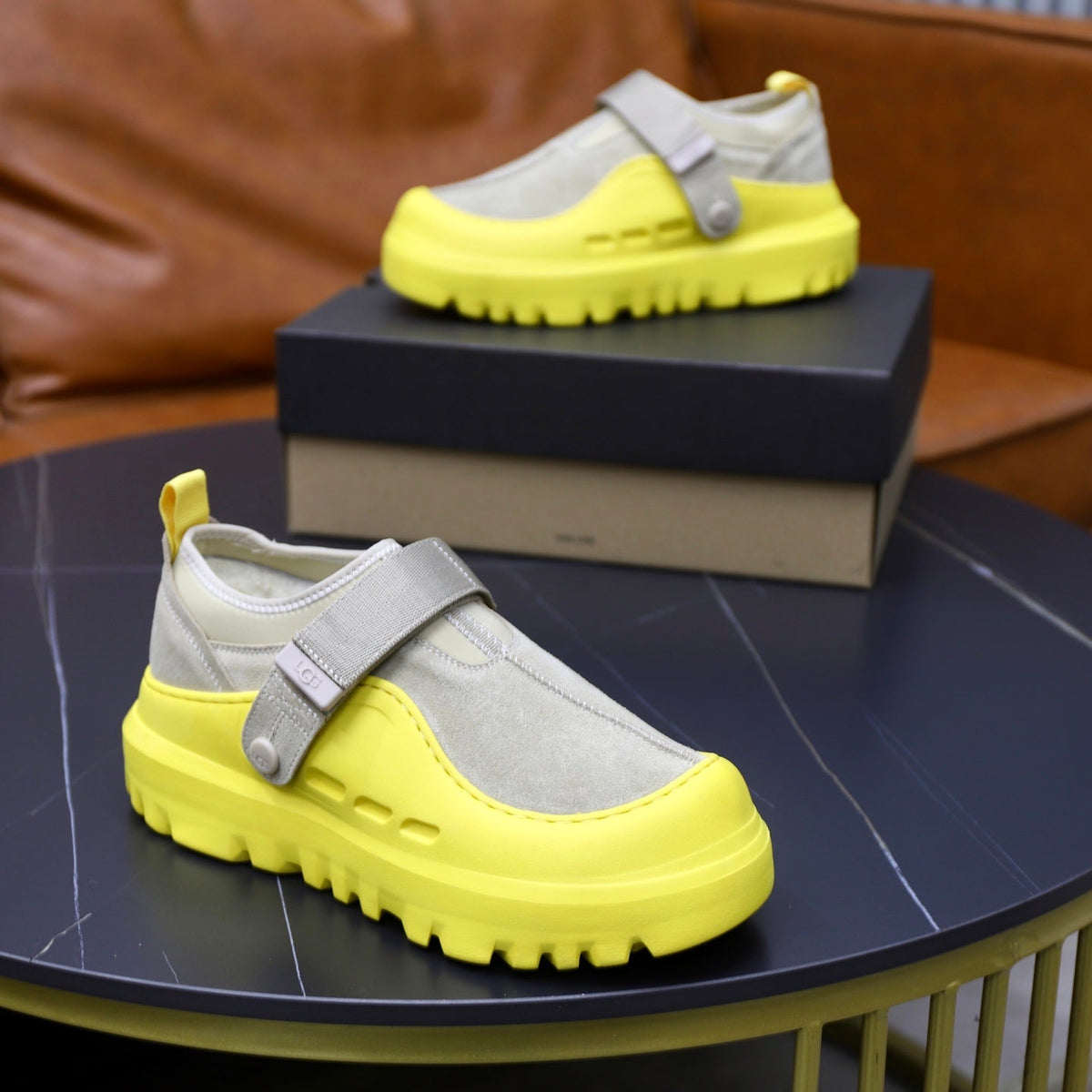 UGG Gray Neon-Yellow Strap Platform Shoes