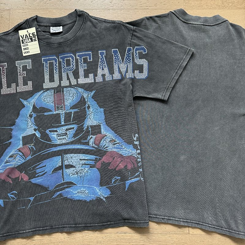 VALE USA Rhinestone Football Graphic Washed T-Shirt