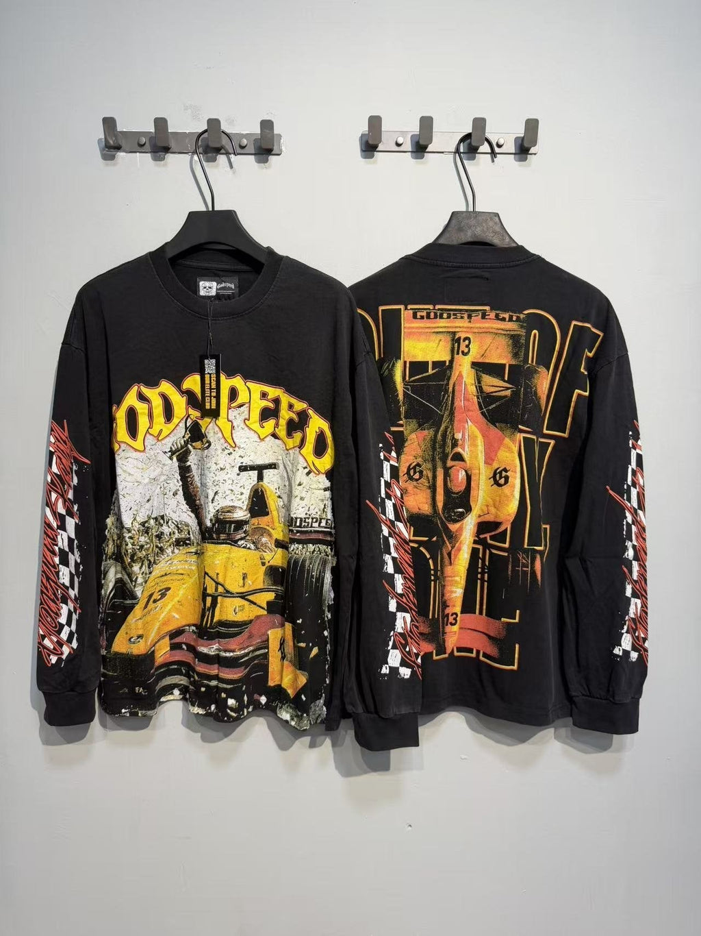 Godspeed Washed Black Racing Graphic Long-Sleeve T-Shirt