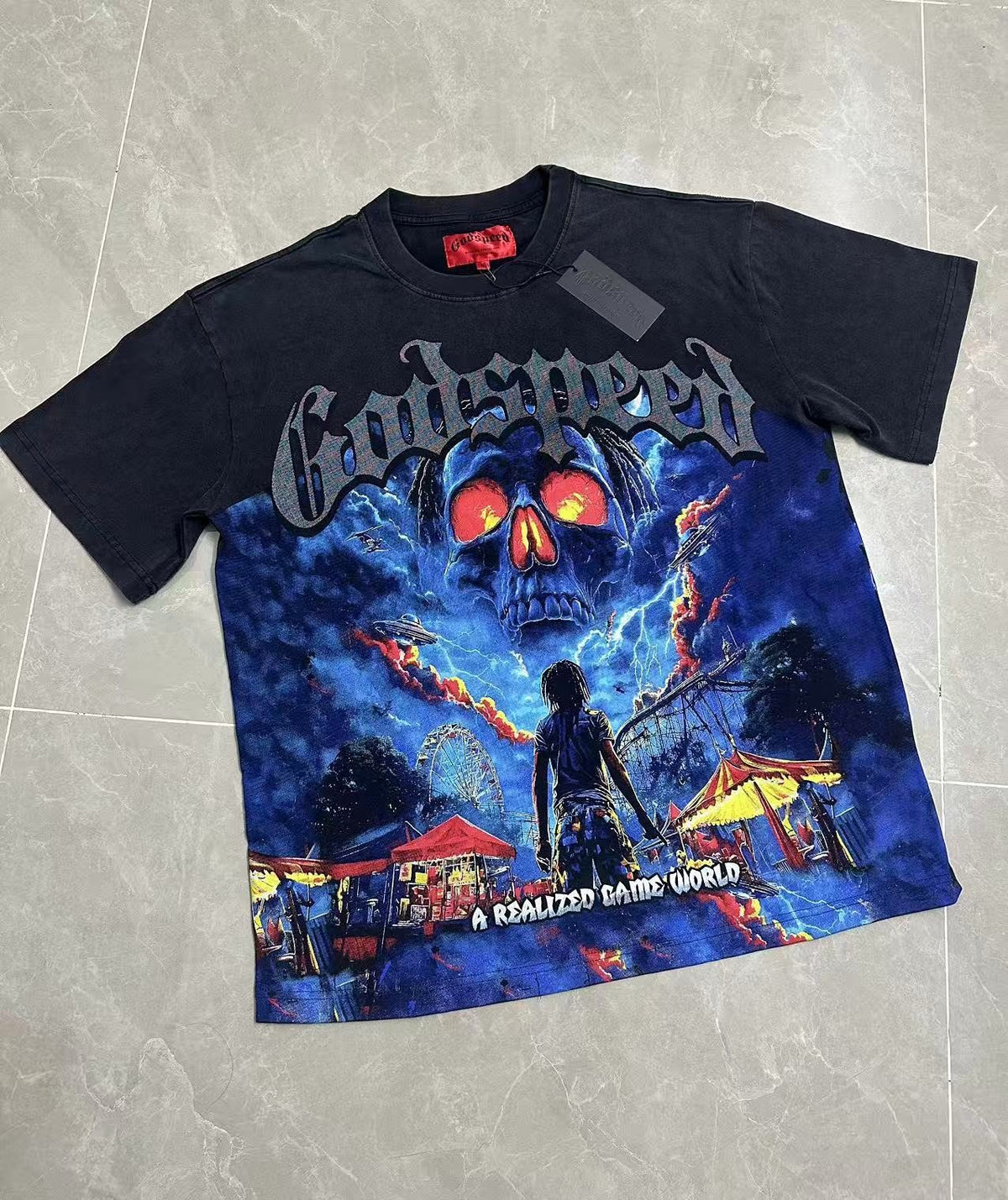 Godspeed Skull Graphic Washed Black T-Shirt