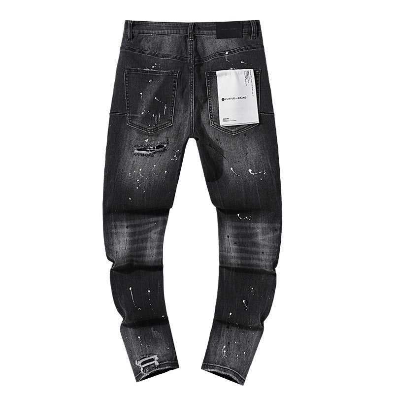 Purple Brand Paint-Splatter Distressed Black Jeans