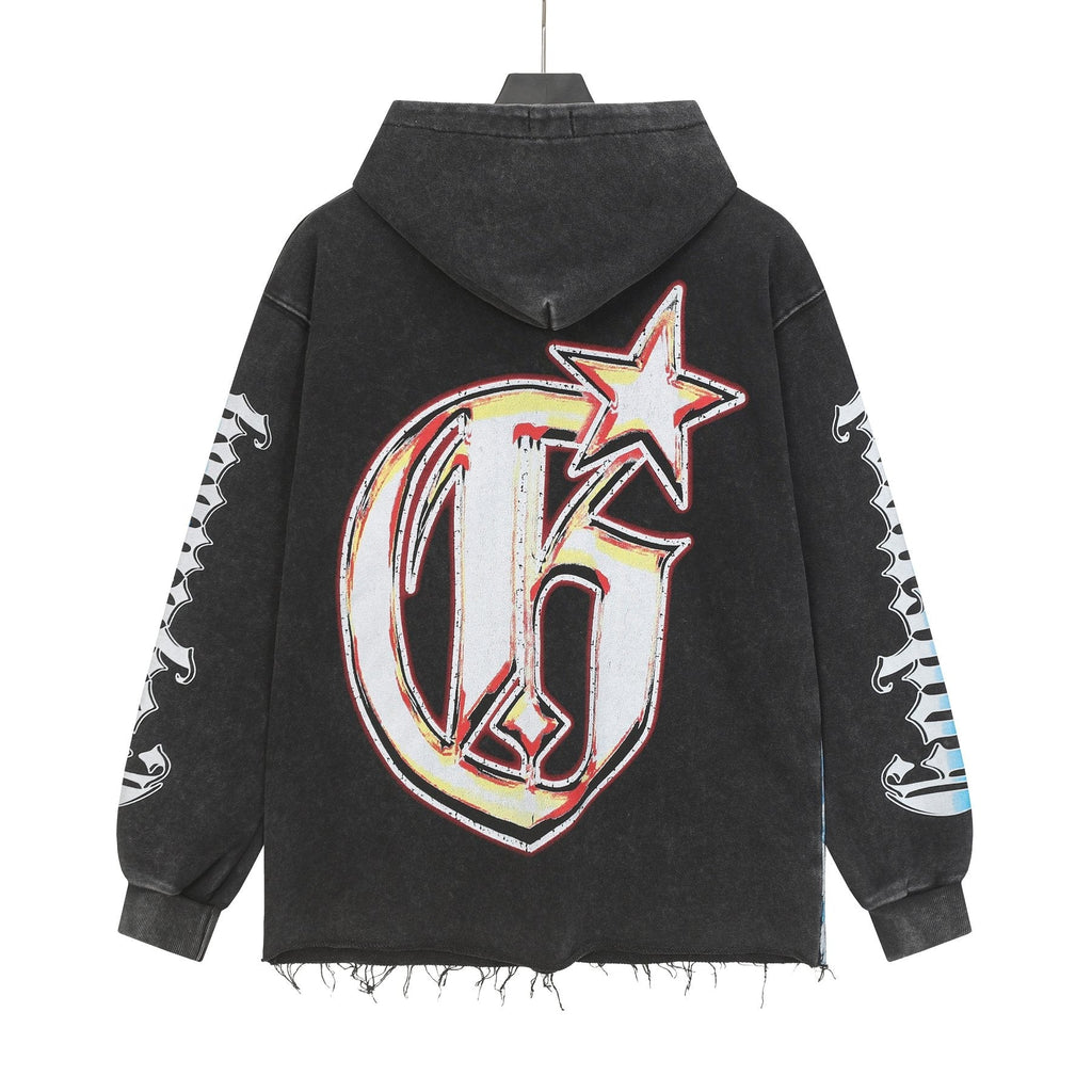 Godspeed Rock Graphic Distressed Hem Hoodie