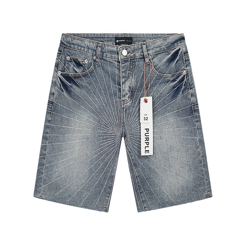 Purple Brand Blue Radiating Stripe Denim Shorts