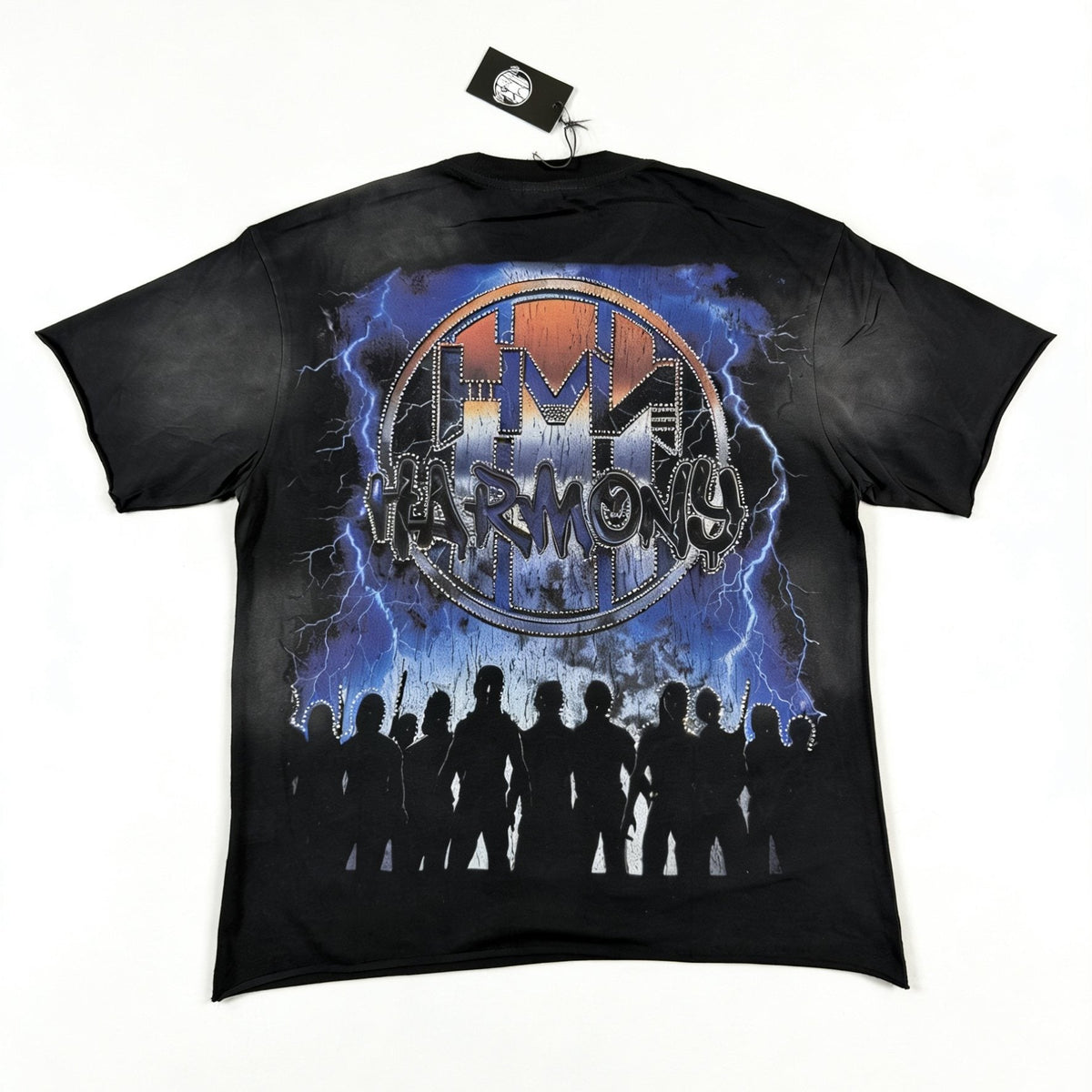HARMONY New Age Distressed Rhinestone Graphic T-Shirt