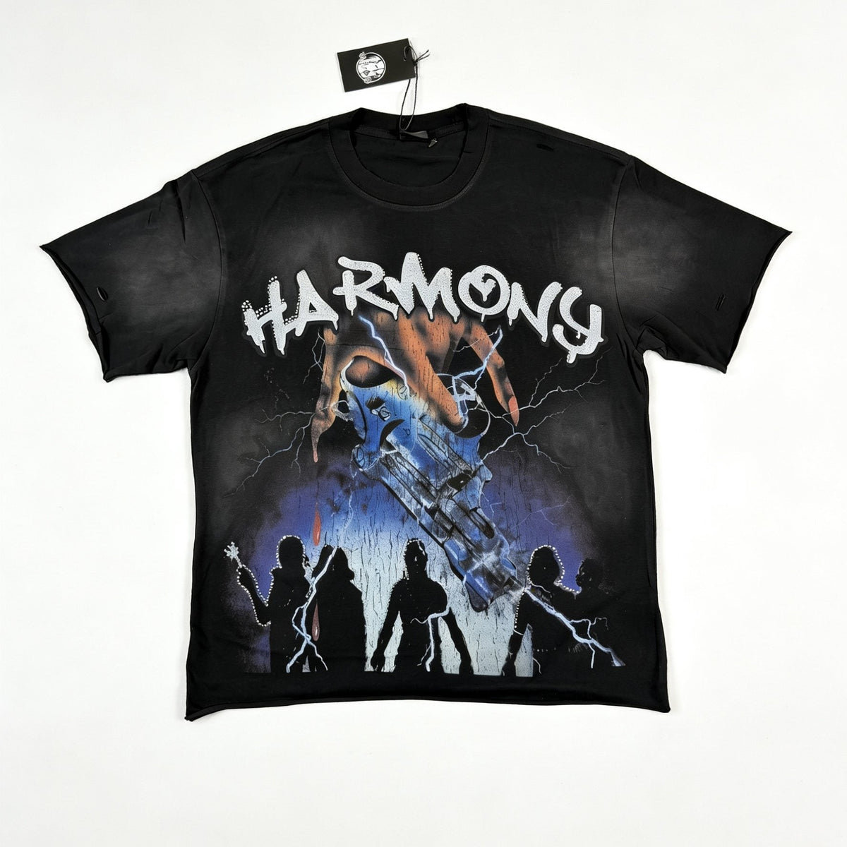 HARMONY New Age Distressed Rhinestone Graphic T-Shirt