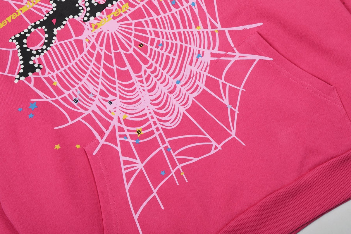 Sp5der Pink Spiderweb Hoodie & Jogger Matching Set