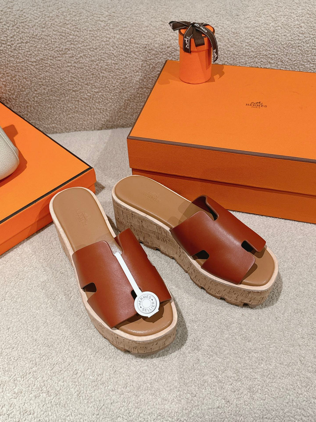 Hermès H-Strap Calfskin Platform Sandals