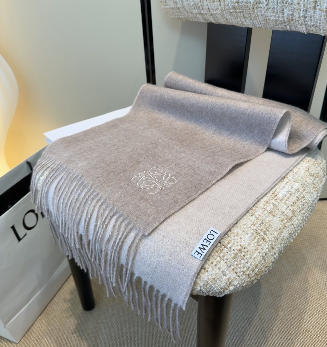 Loewe Taupe Gray Fringed Scarf