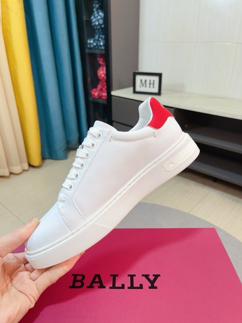 Bally White Red Heel Low-Top Sneakers