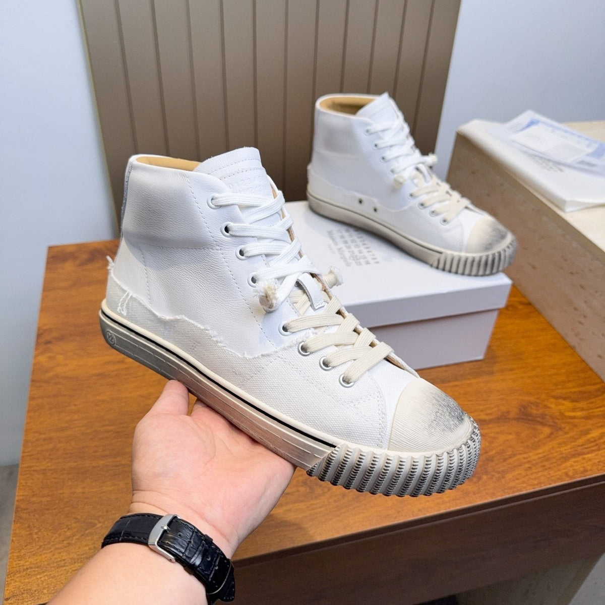 Maison Margiela White High-Top Lace-Up Sneakers