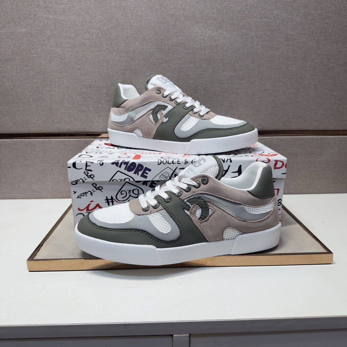 Dolce & Gabbana White, Olive & Taupe Sneakers