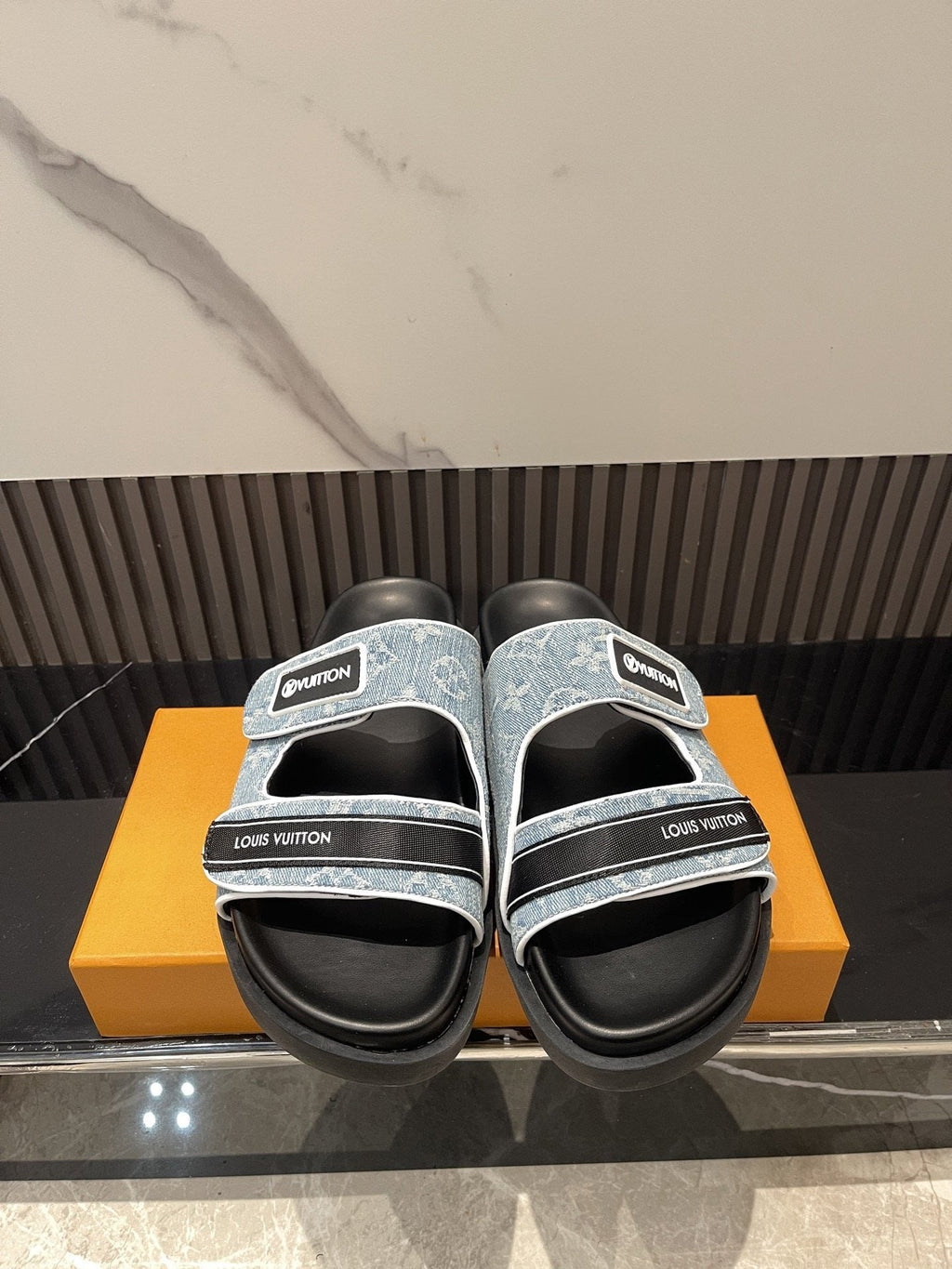 Louis Vuitton Light Blue-Gray Double-Strap Slide Sandals