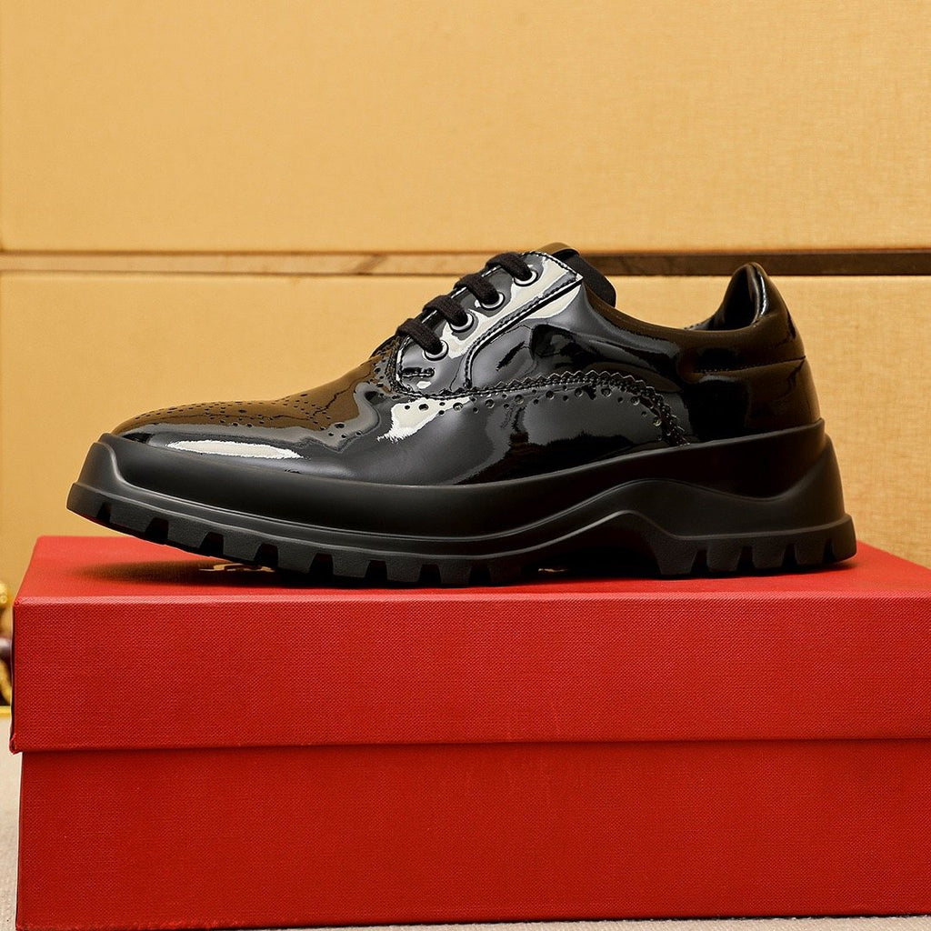 Ferragamo Black Patent Lace-Up Shoes