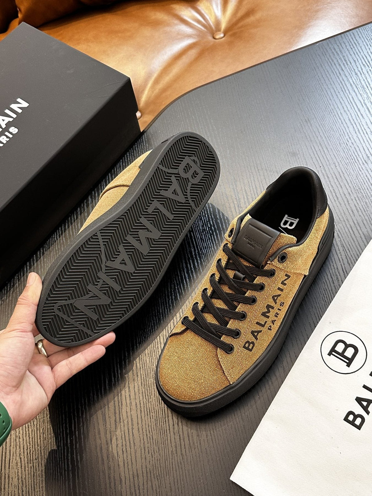 Balmain Tan and Black B-Skate Sneakers