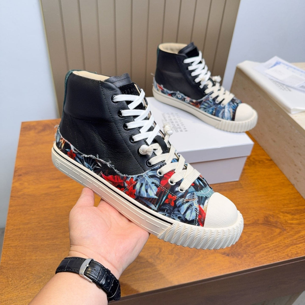 Maison Margiela Floral Print High-Top Sneakers