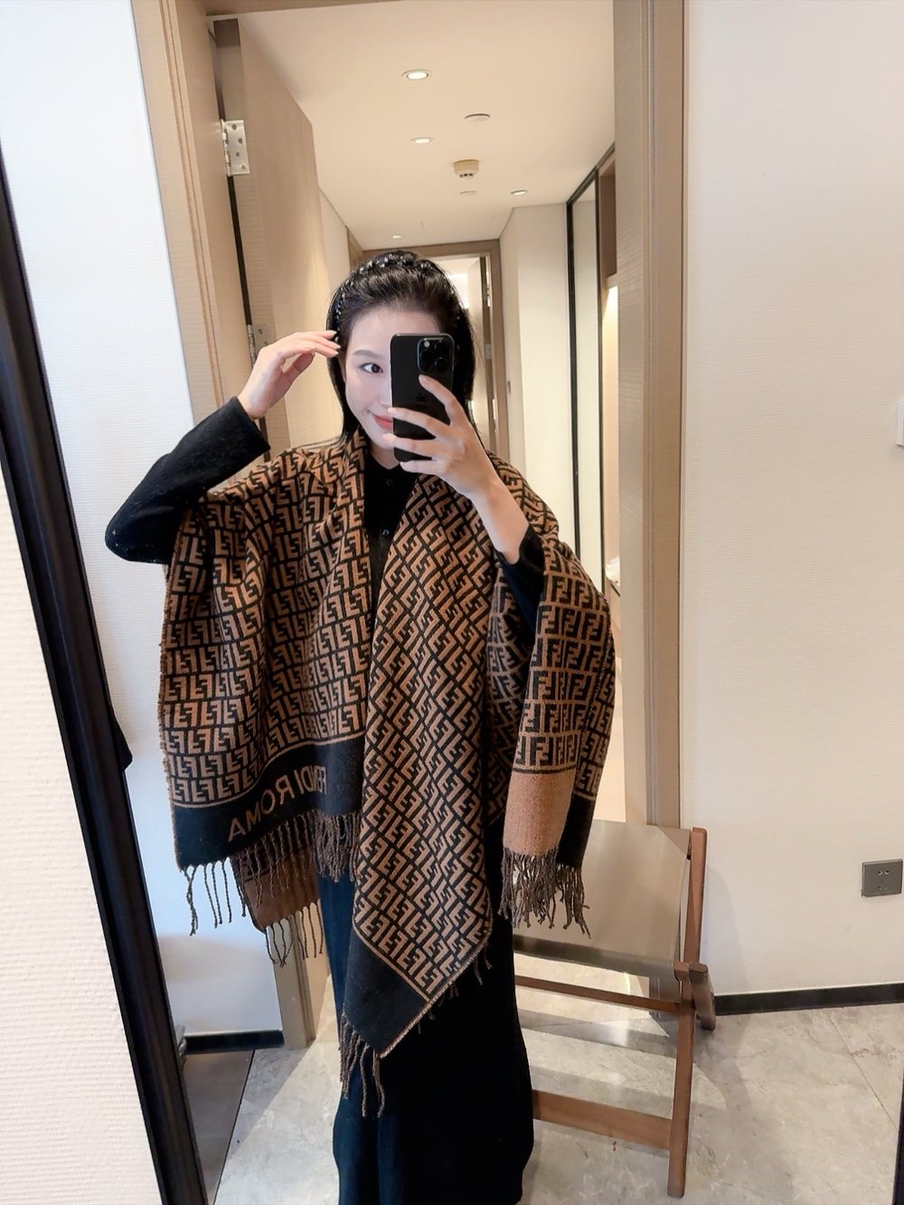 Fendi Geometric Fringed Poncho