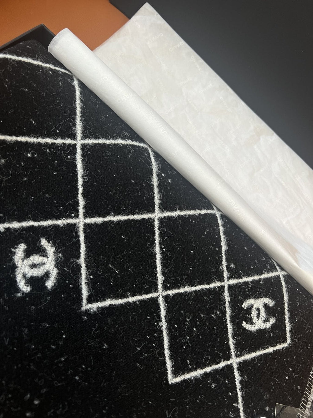 Chanel Black & Ivory Grid Shawl