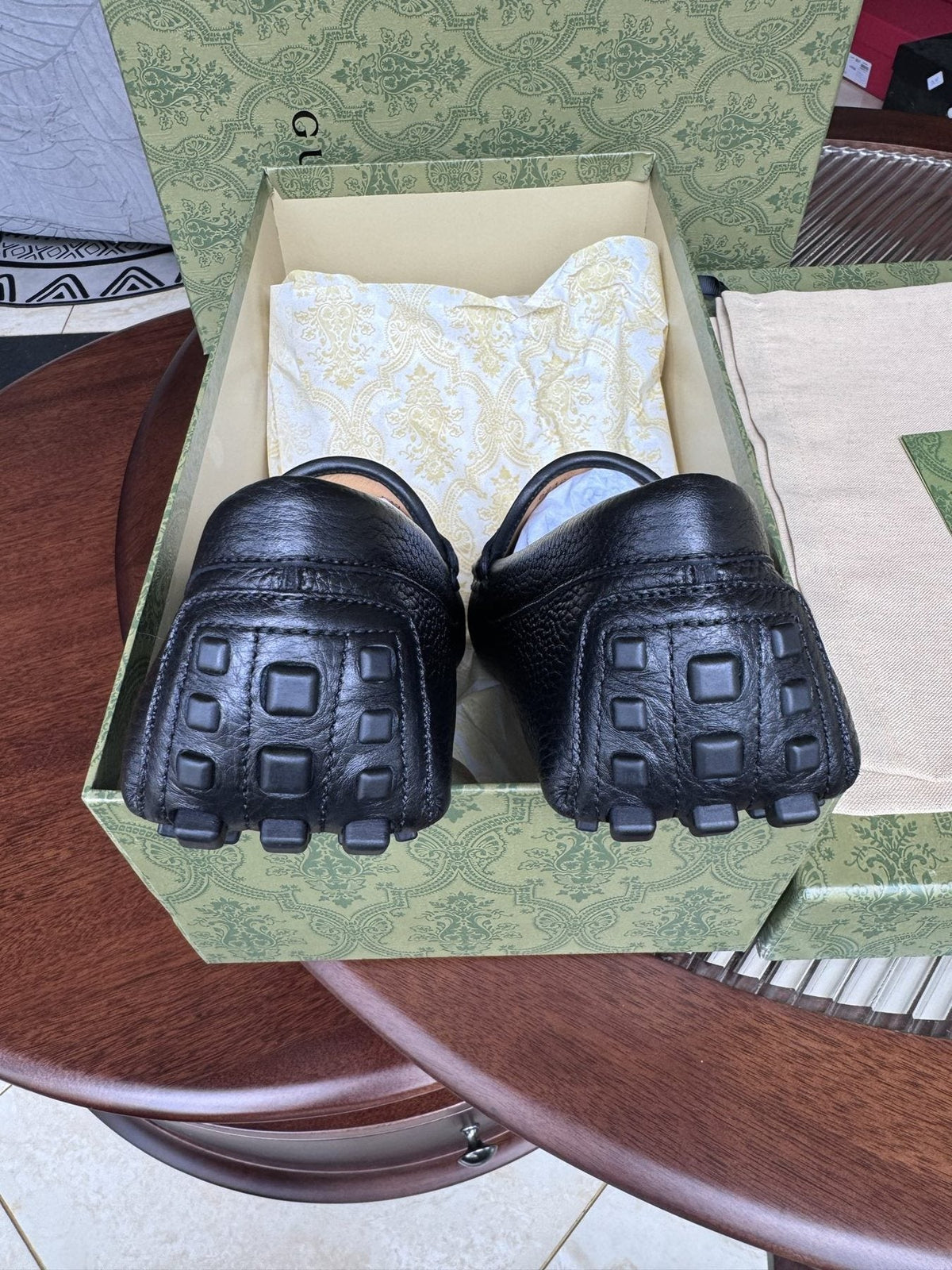 Gucci Dark Navy Pebbled Leather Driving Loafers