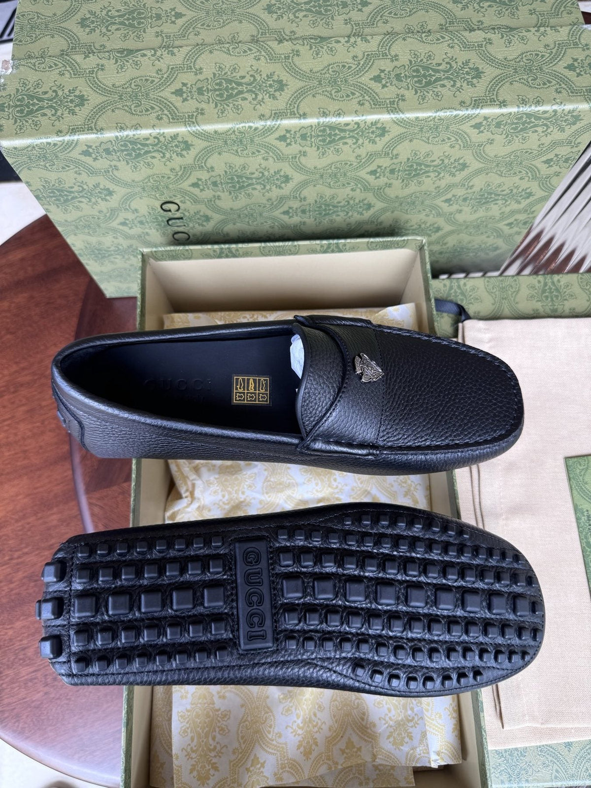 Gucci Dark Navy Pebbled Leather Driving Loafers