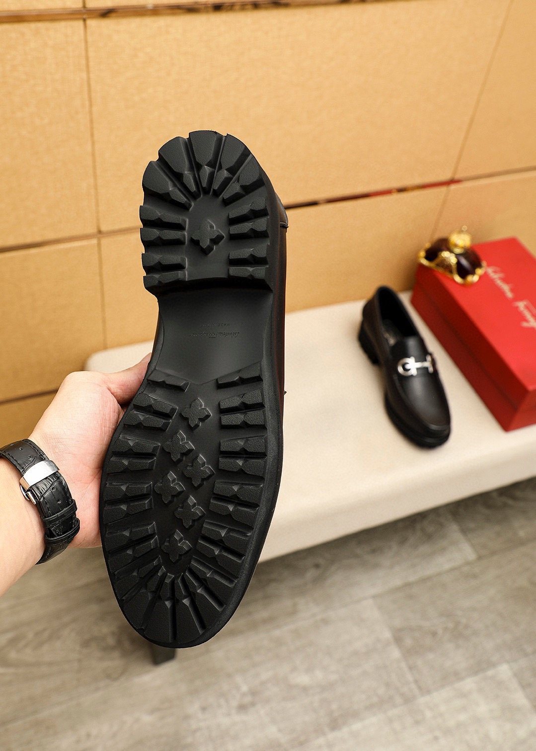 Ferragamo Black Metal-Hardware Loafers