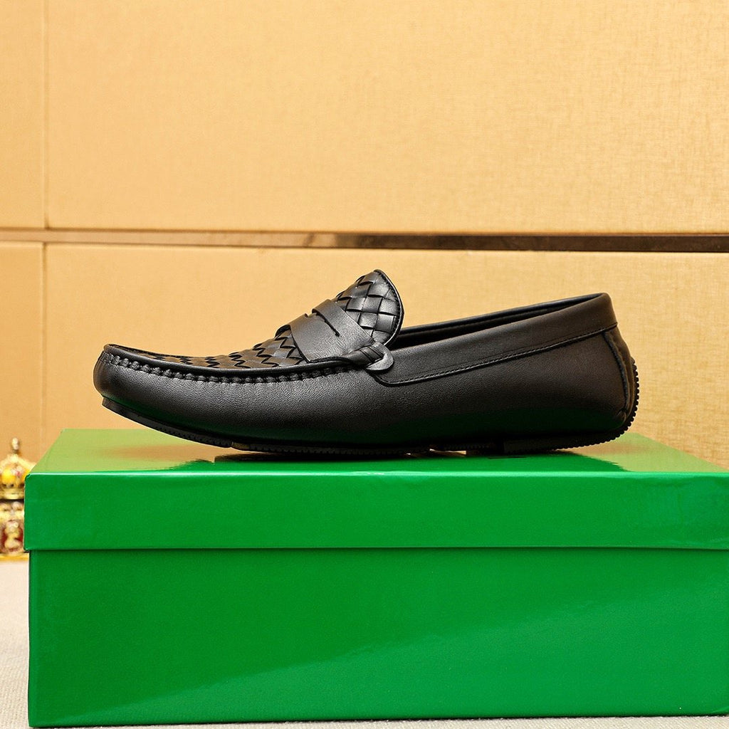 Bottega Veneta Black Woven Leather Loafers