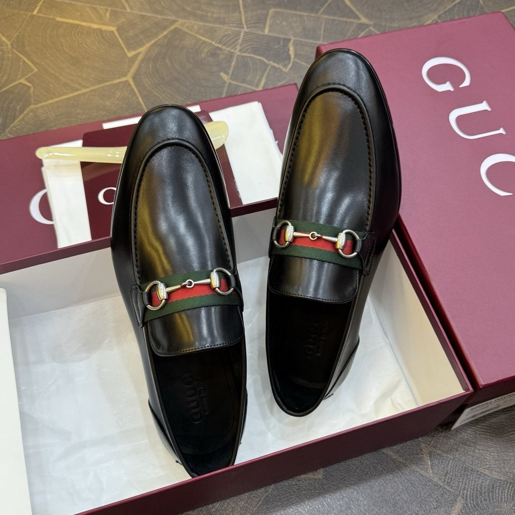 Gucci Men's Black Web Horsebit Loafers