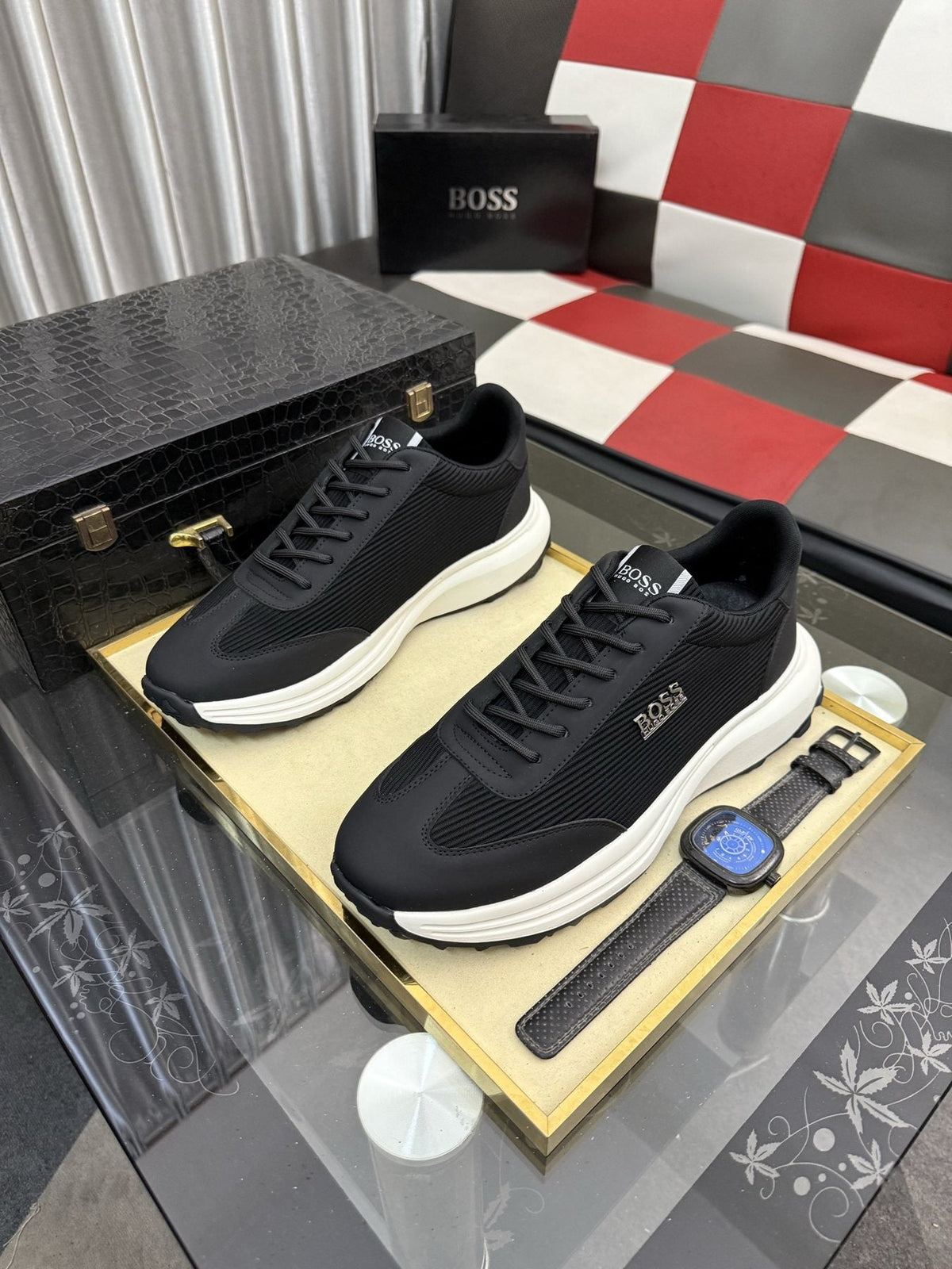 BOSS Men's Knit-Look Low-Top Sneakers