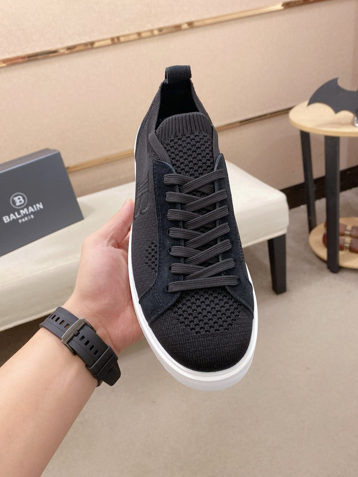 Balmain Men's Knit Low-Top Sneakers - Monogram Detail