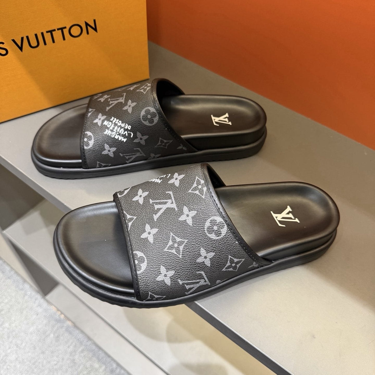 Louis Vuitton Monogram Slide Sandals - Black Footbed And Sole