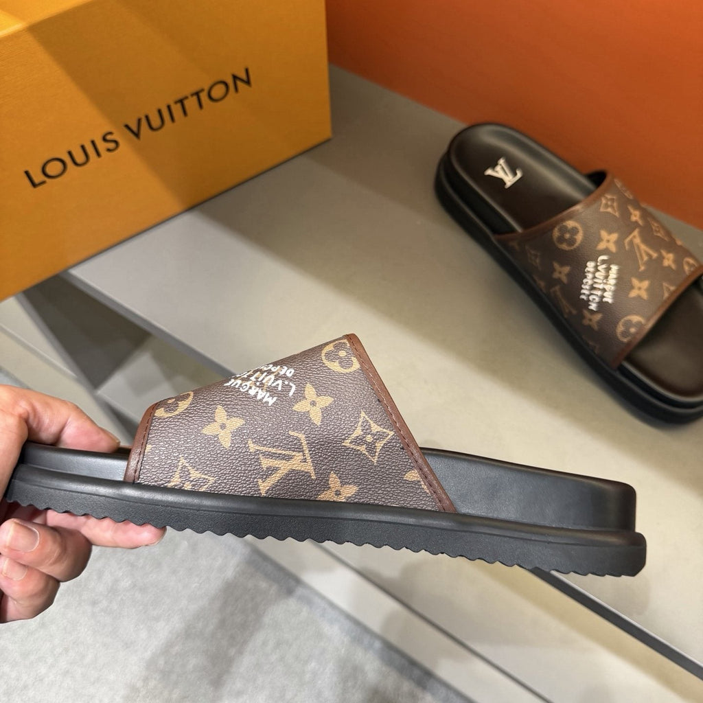 Louis Vuitton Monogram Slide Sandals - Black Footbed And Sole