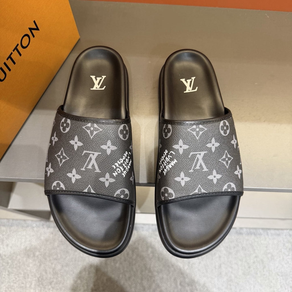 Louis Vuitton Monogram Slide Sandals - Black Footbed And Sole