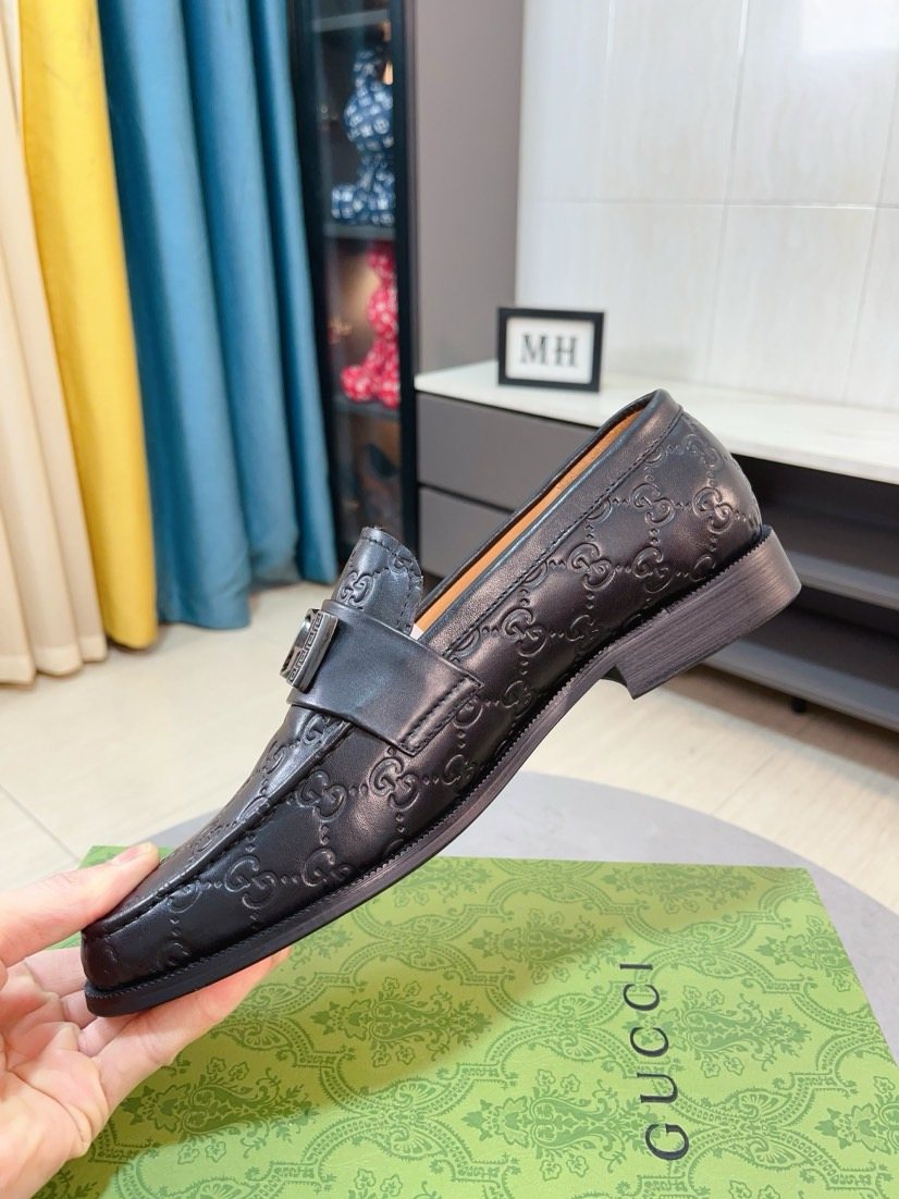 Gucci Embossed Metal-Hardware Loafers