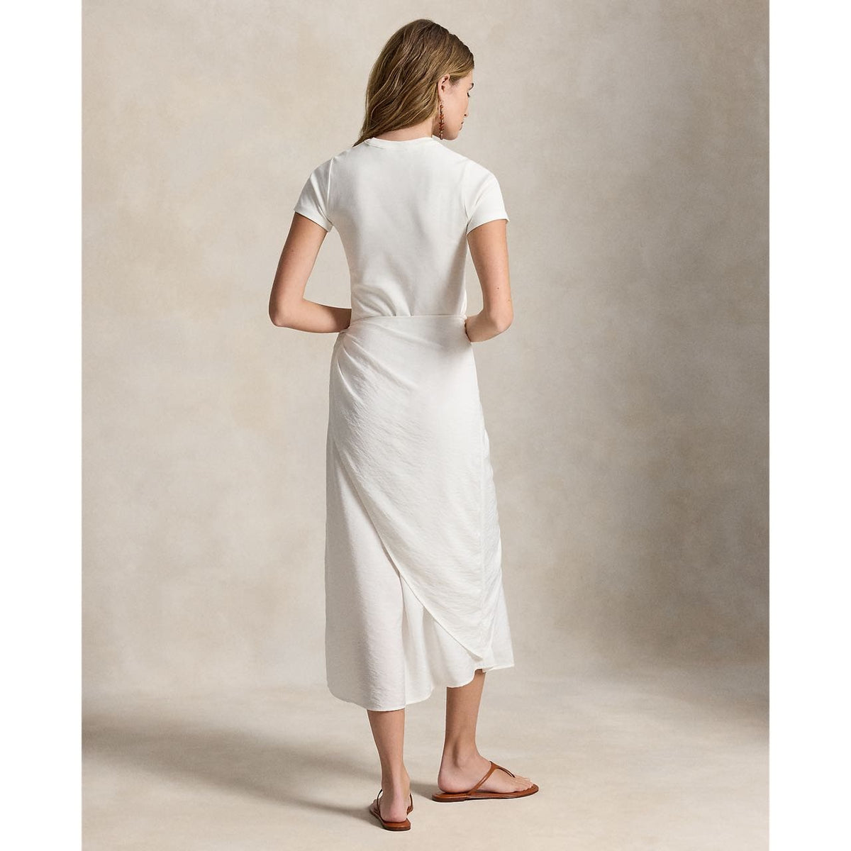 Ralph Lauren Short-Sleeve Faux-Wrap Tie Midi Dress