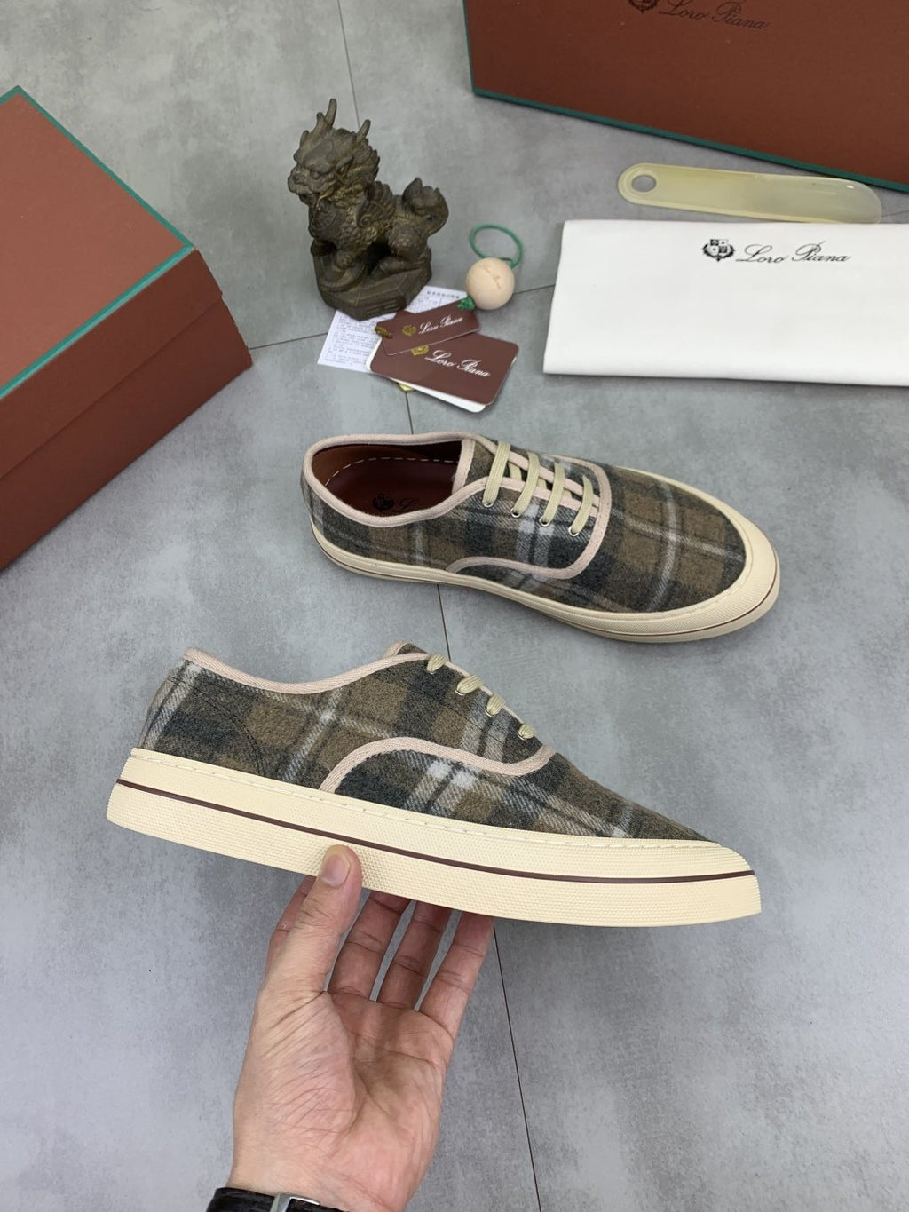 Loro Piana Plaid Lace-Up Casual Shoes