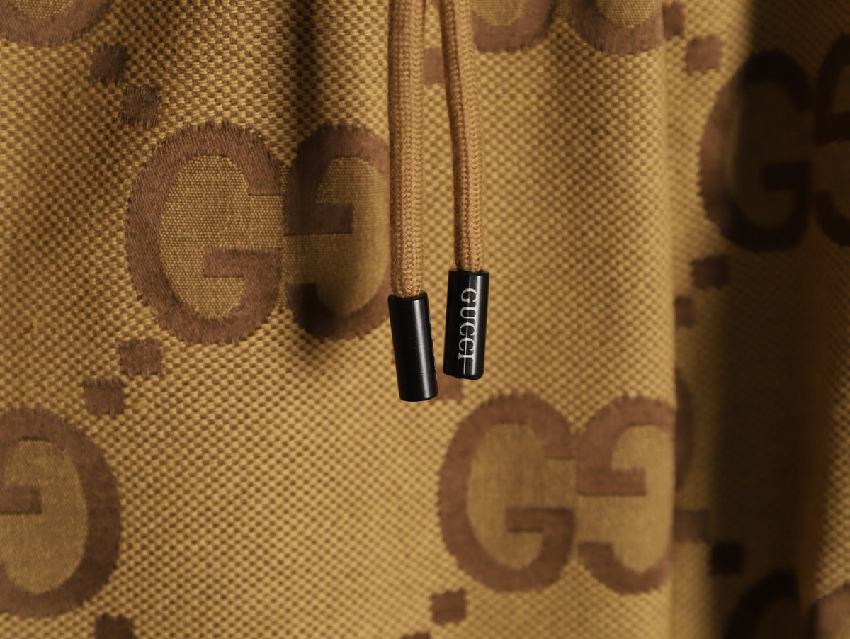 Gucci Large Double-G Allover-Motif Drawstring Shorts - Tan